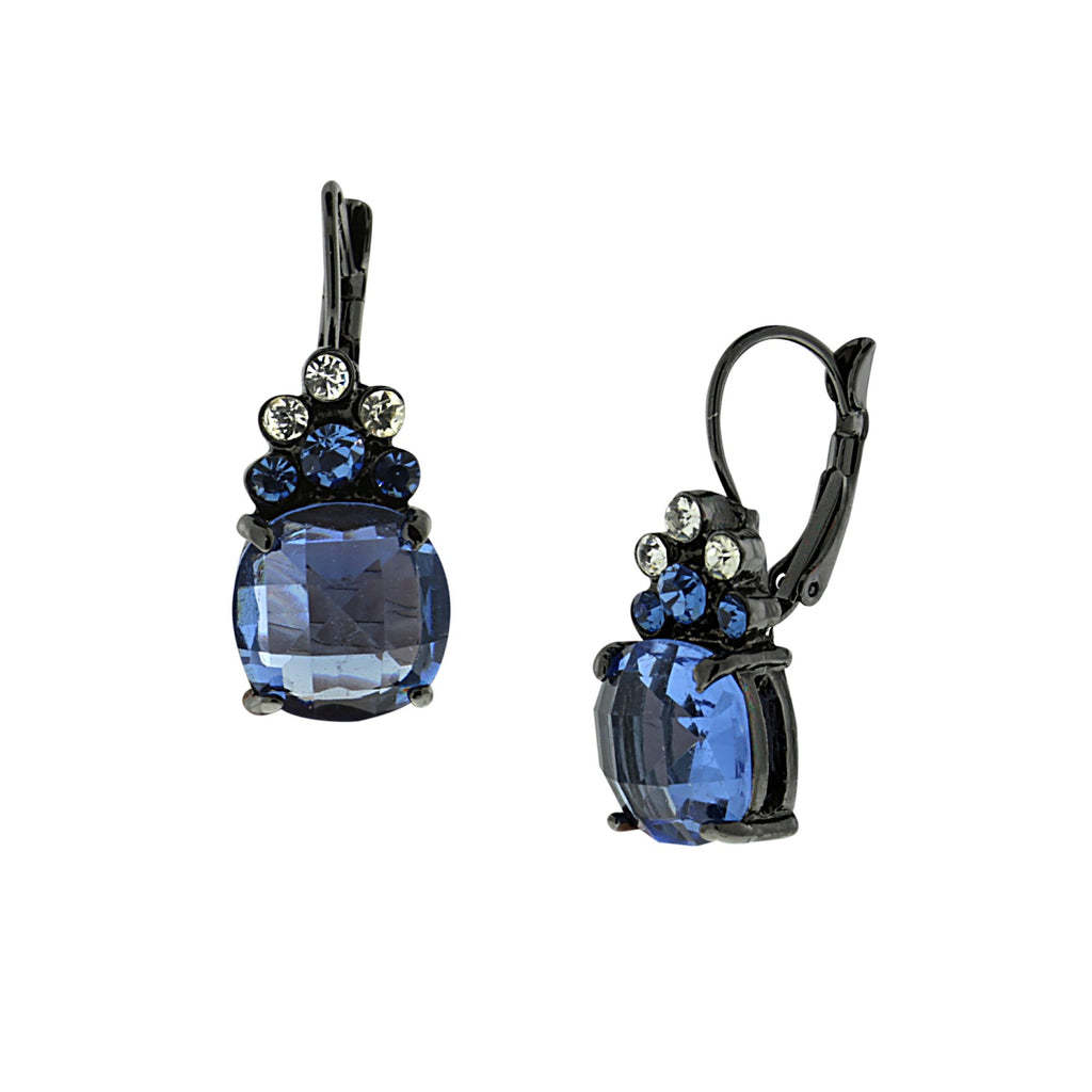 Black Tone Blue Crystal Drop Earrings