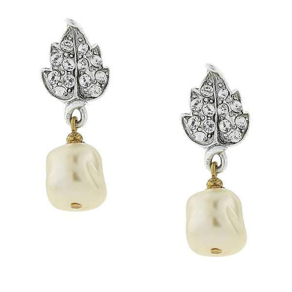Austrian Leaf And Baroque Faux Pearl Drop Earring