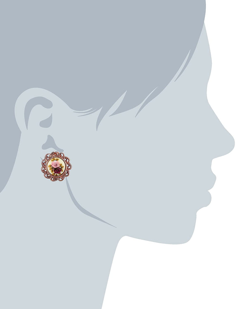 Rose Gold-Tone Flower Round Clip On Earrings Silhouette 