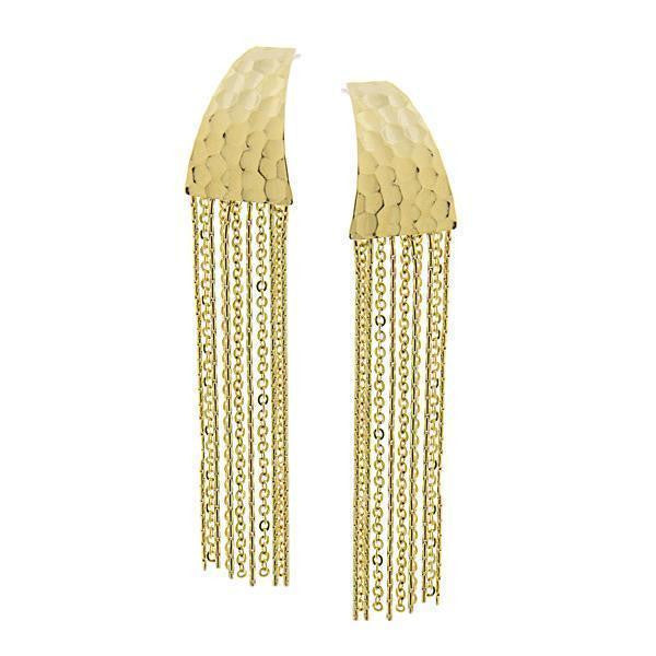 Gold Tone Hammered Chain Linear Tassel Earrings