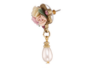 Multi-Color Porcelain Rose Pink Crystal Faux Pearl Drop Post Earrings