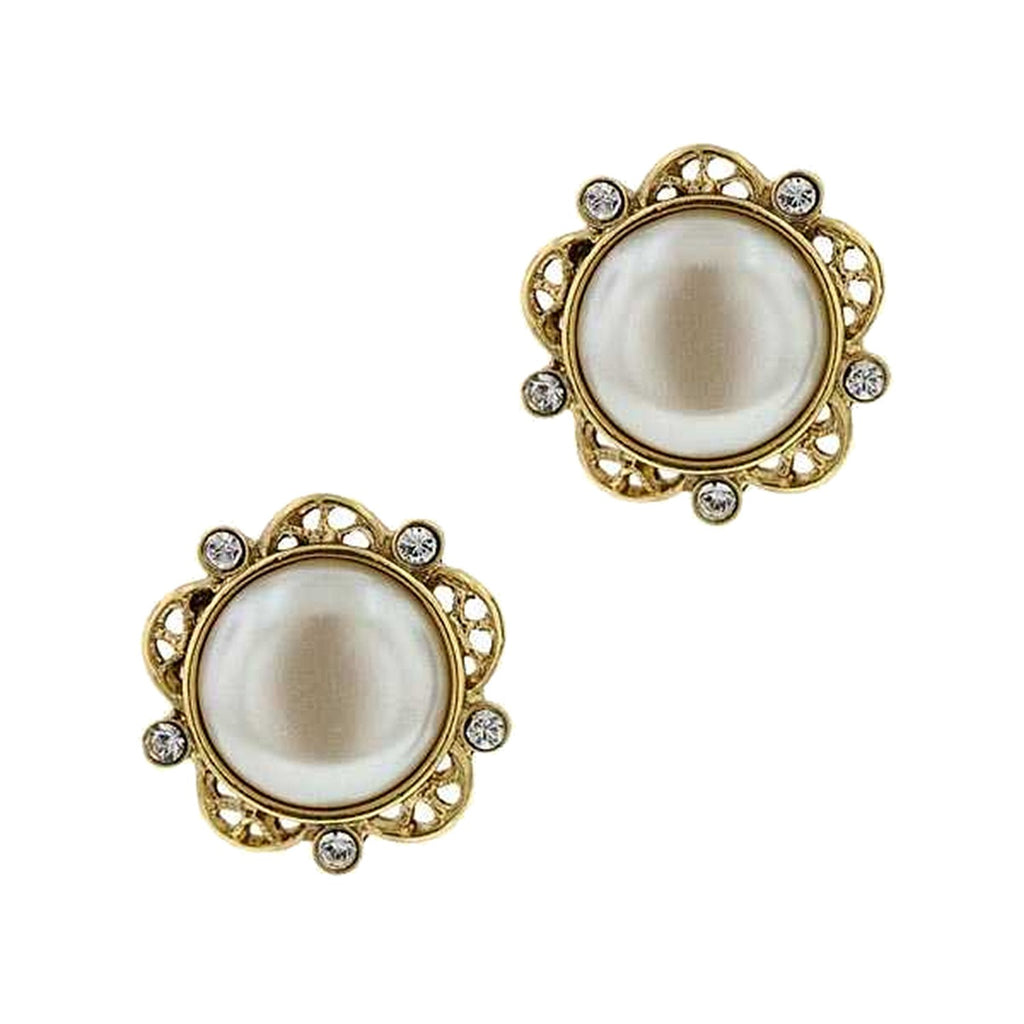 Faux Pearl Round Button Earrings