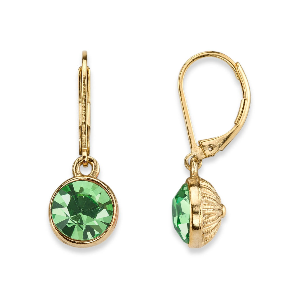 Light Green 14K Gold-Dipped Round Austrian Crystal Element Faceted Drop Earrings