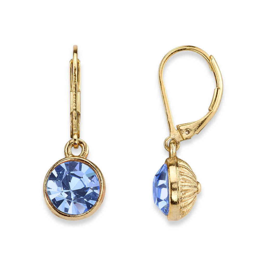 Light Blue 14K Gold-Dipped Round Austrian Crystal Element Faceted Drop Earrings