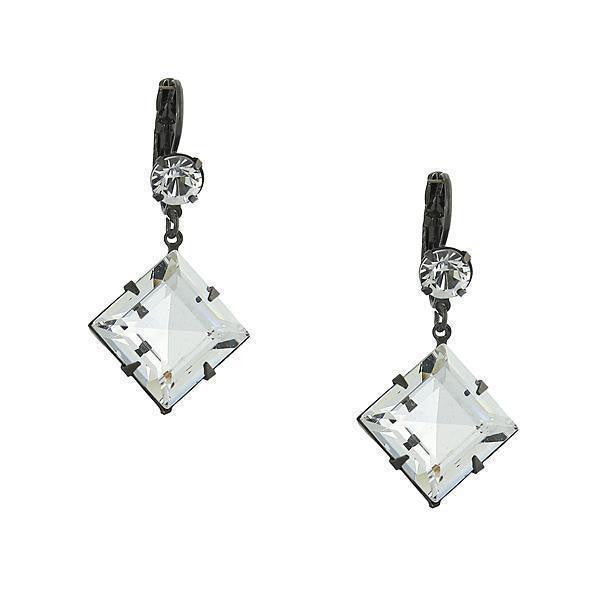Black Tone Genuine Austrian Crystal Diamond Shape Drop Earrings