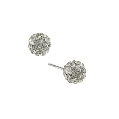 Silver Tone Pave Crystal 6 Mm Stud Earrings