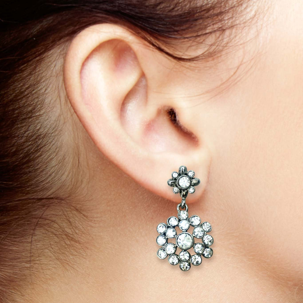 Lifestyle 2028 Jewelry Floral Cluster Crystal Drop Post Earrings