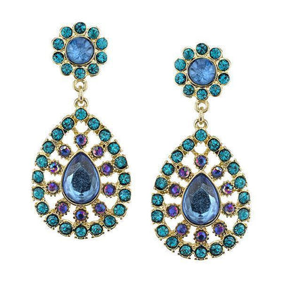 Gold Tone Blue Zircon And Blue Sapphire Ab Large Pearshape Drop Earrings