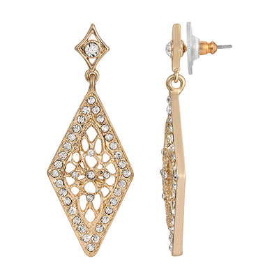 2028 Jewelry Crystal Diamond Shape Filigree Drop Earrings
