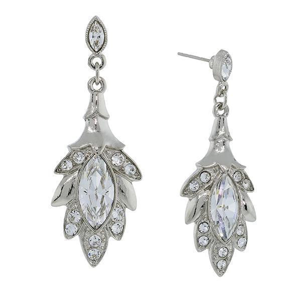 Silver Tone Genuine Austrian Navette Leaf Drop Earrings