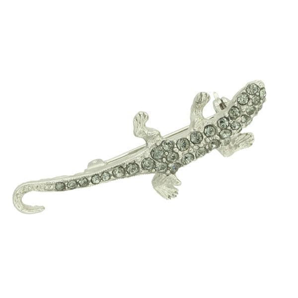 Silver Tone Lizard Pin With Black Diamond Color Austrian Crystals