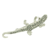 Silver Tone Lizard Pin With Black Diamond Color Swarovski Crystals