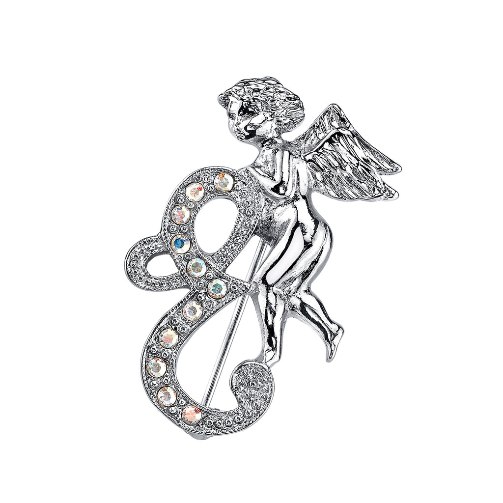Silver Tone Aurore Boreale Crystal Angel Initial Pin M