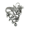 2028 Jewelry Winery Grey Faux Pearl and Crystal Grape Cluster Pin