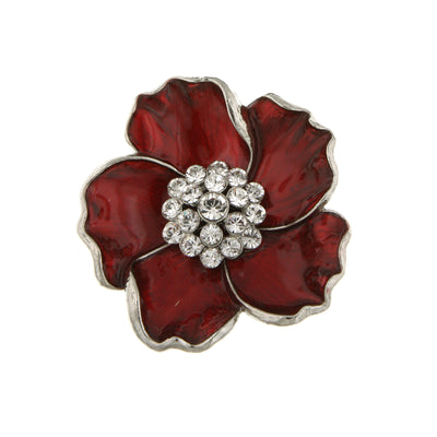 Red 2028 Jewelry Enamel & Glass Stone Crystals Flower Pin