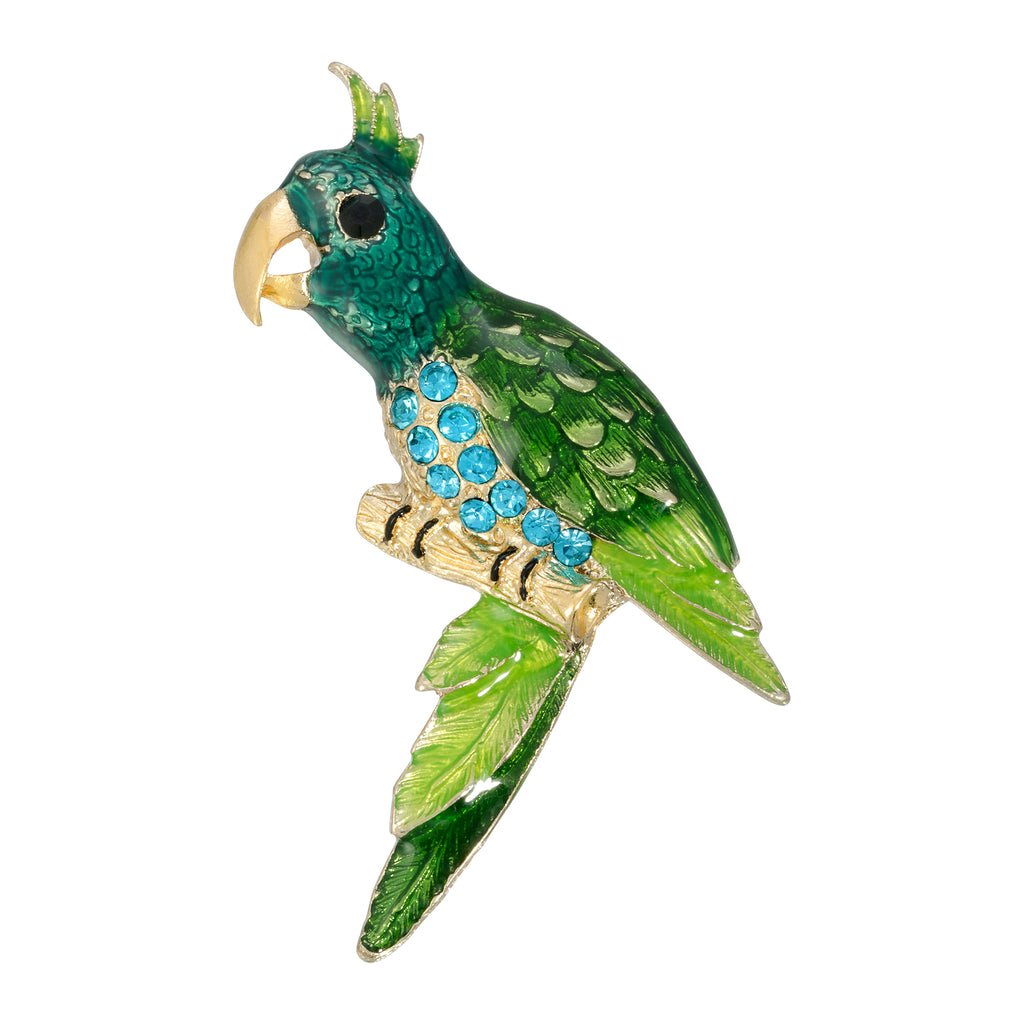 2028 Gold Tone Green And Turquoise Color Parrot Bird Pin