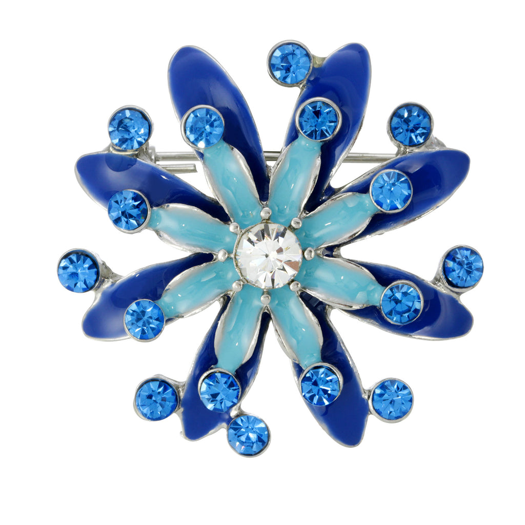  Silver-Tone Blue & Light Blue Crystal Enamel Pin