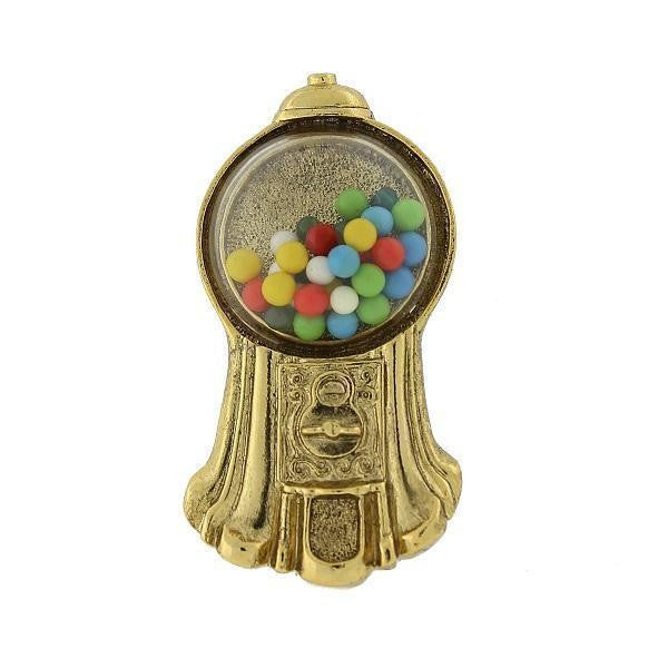 Gold Tone Multi Color Gumball Machine Brooch