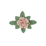 Pink Genuine Porcelain Rose And Green Leaf 14K Gold Dipped Bar Pin