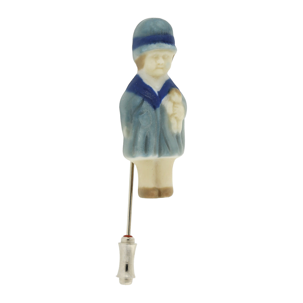 Silver Tone Porcelain Child With Doll Pin