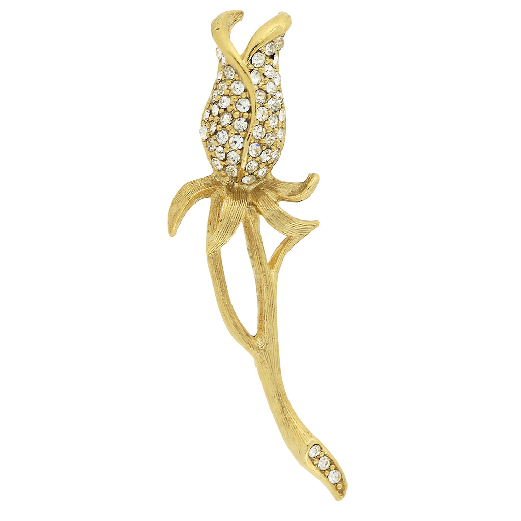 Gold Tone And Pave Crystal Rose Bud Pin