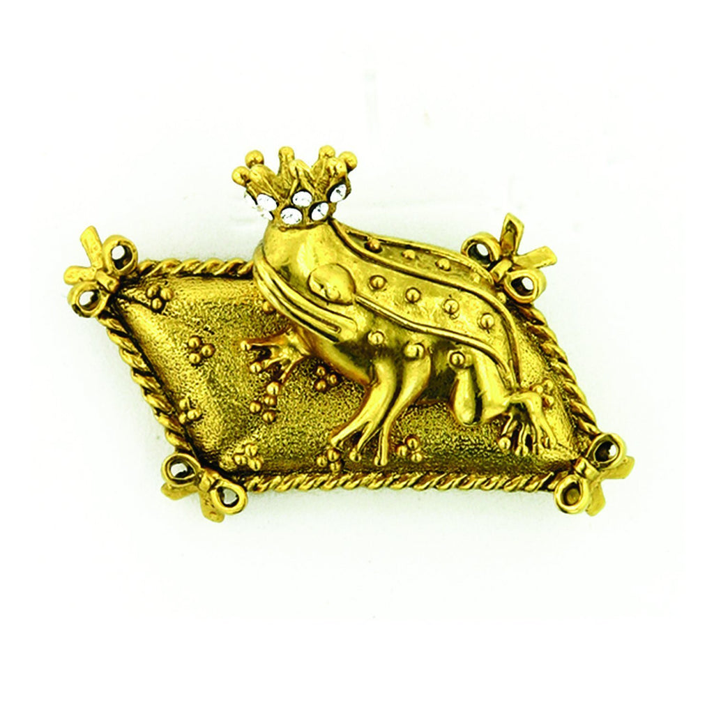 Gold Tone Crystal Prince Charming Frog Pin