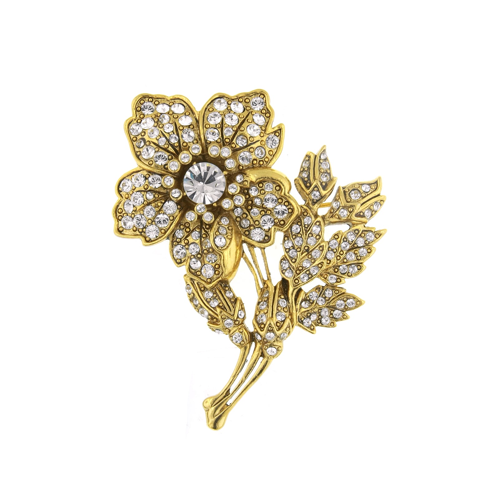 Gold-Tone Pave Crystal Christie S Flower Pin