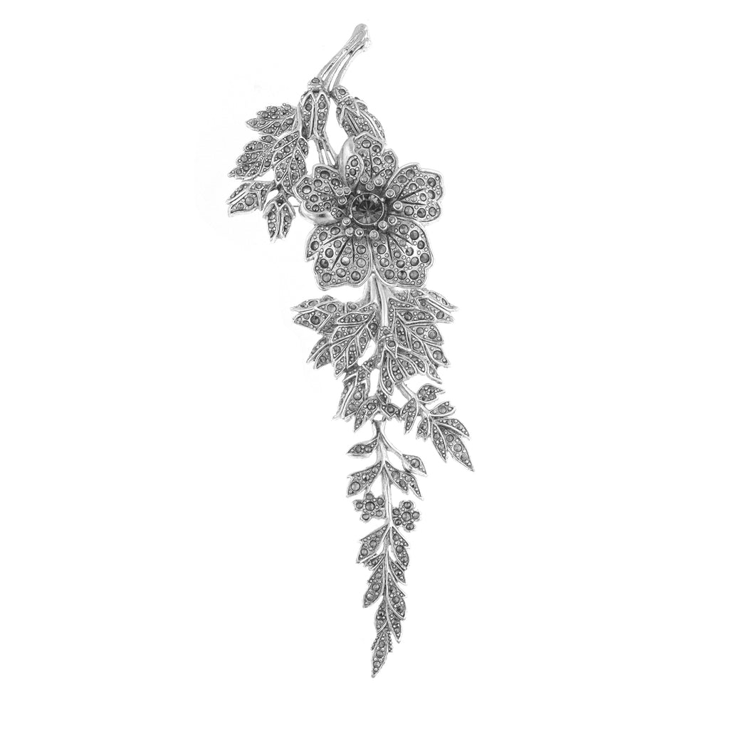 Silver Tone Marcasite Wild Rose Articulated Pin