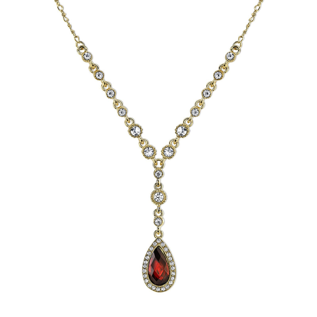 Red Crystal Accented Faceted Crystal Teardrop Y Necklace 16   19 Inch Adjustable