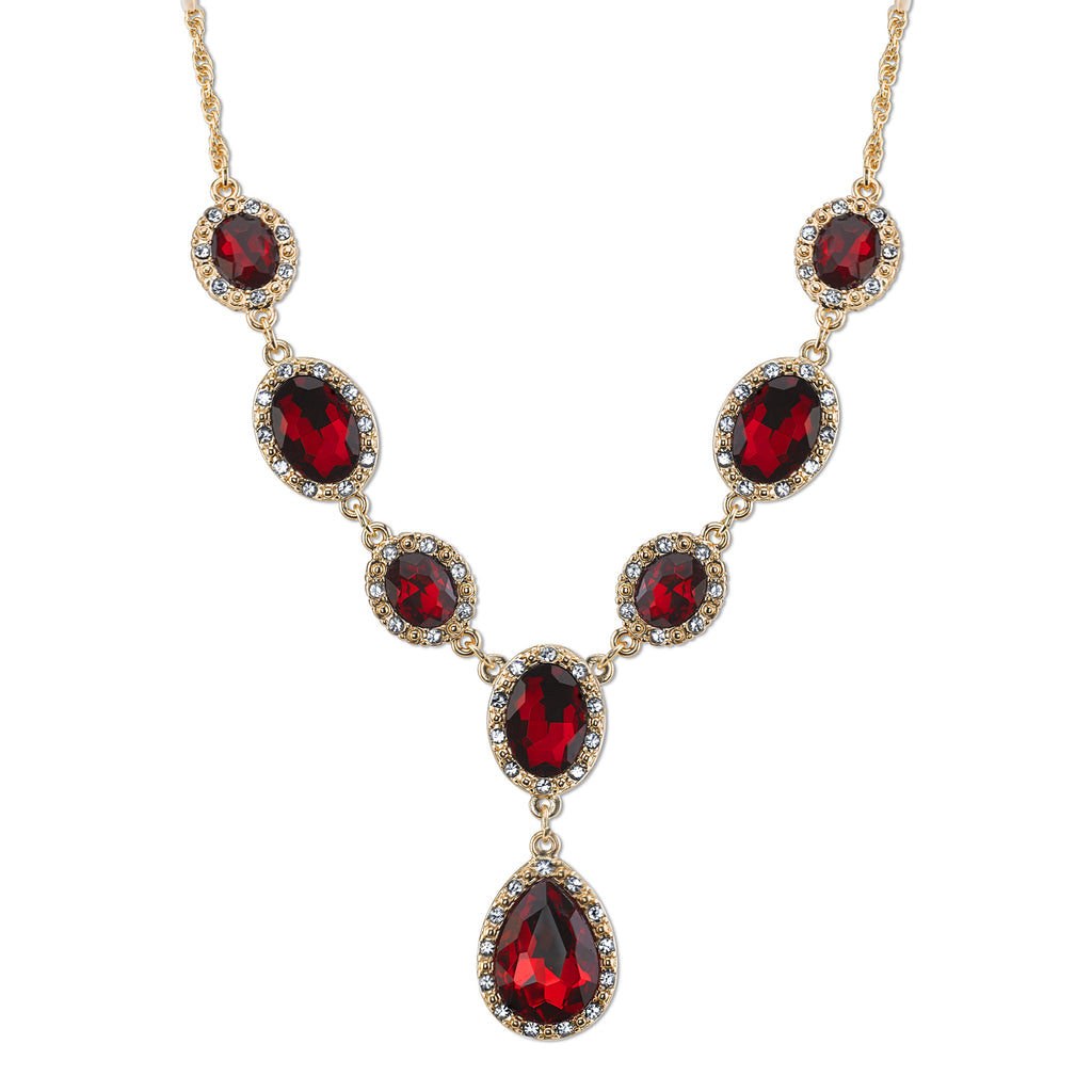 Gold Tone Red With Crystal Accent Teardrop Necklace 16   19 Inch Adjustable