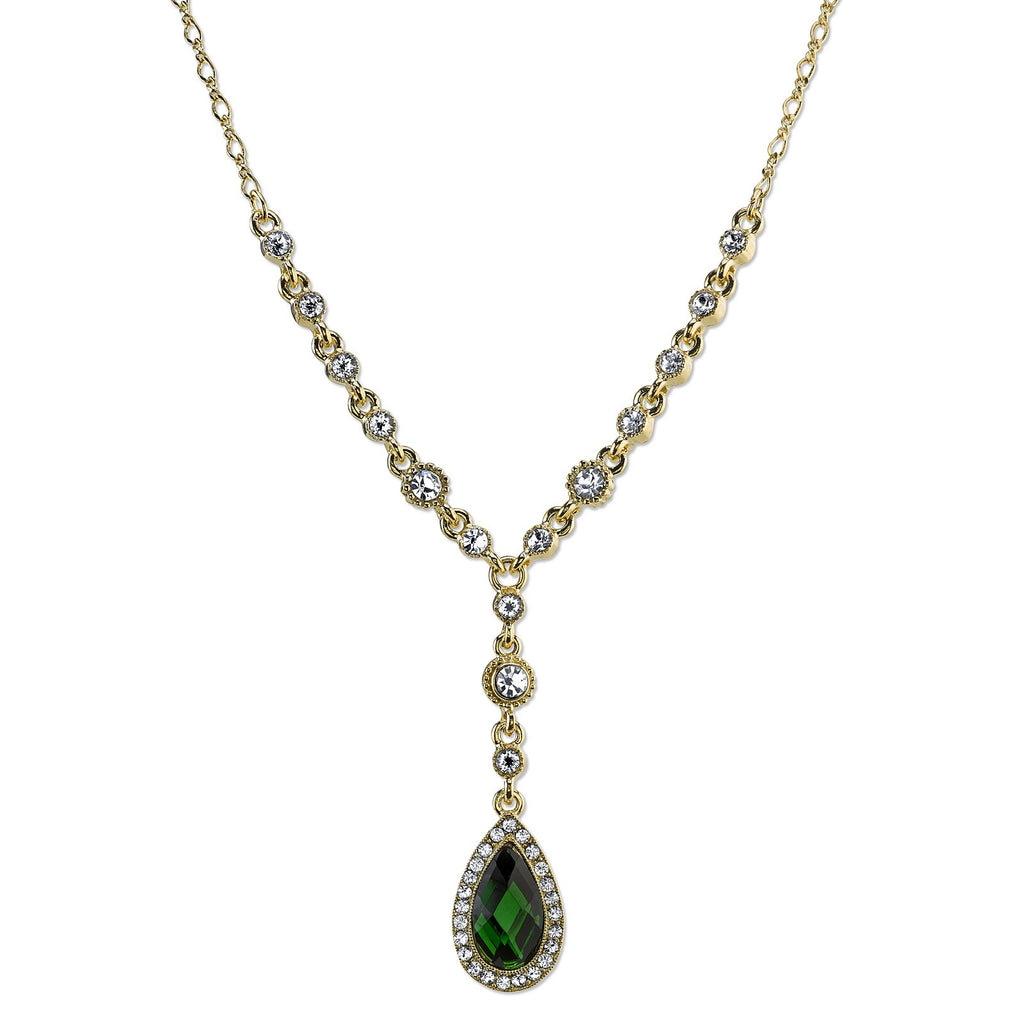 Green Crystal Accented Faceted Crystal Teardrop Y Necklace 16   19 Inch Adjustable