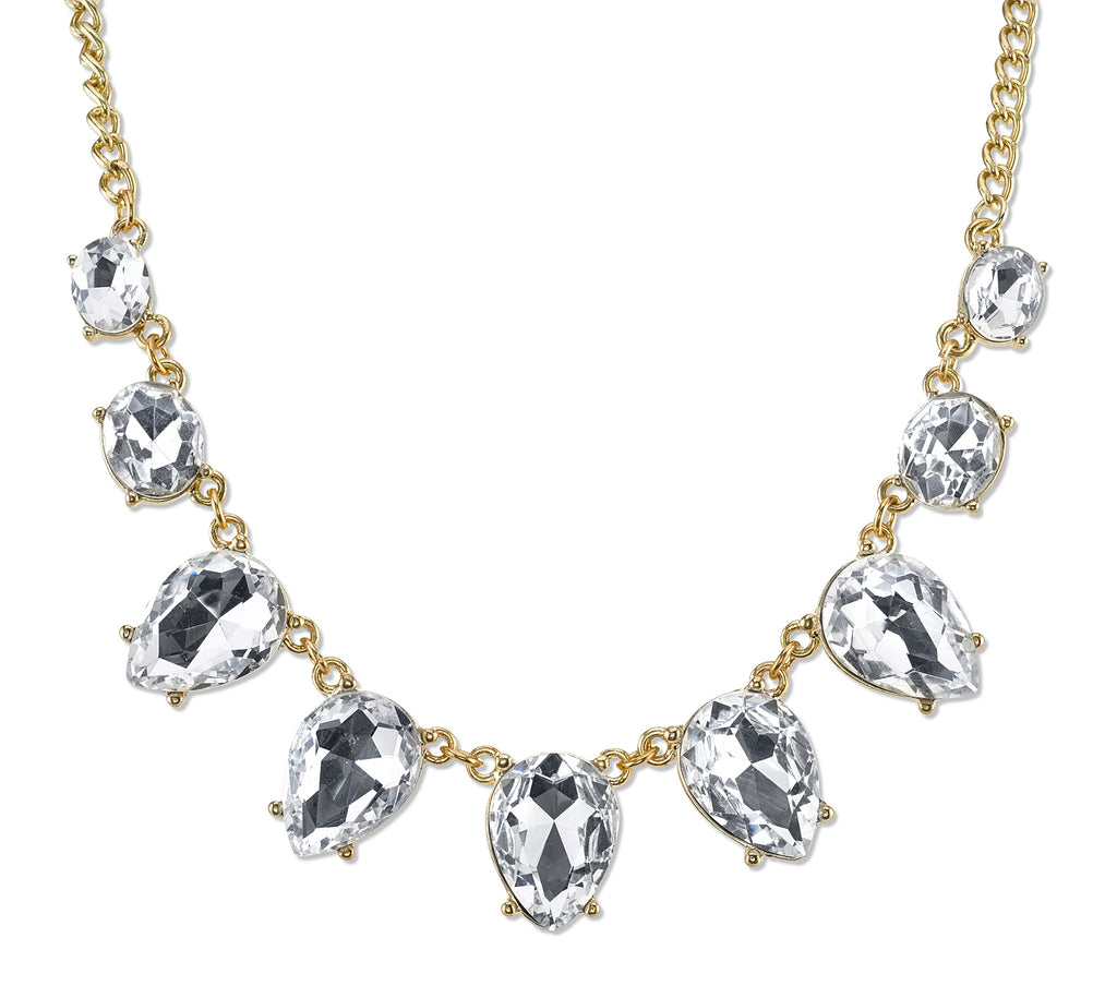 Gold Tone Clear Crystal Faceted Collar Necklace 16   19 Inch Adjustable
