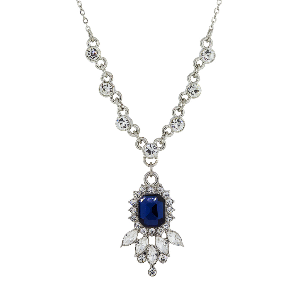 Bleu Estate Sapphire Crystal Pendant Necklace 16" + 3" Extender