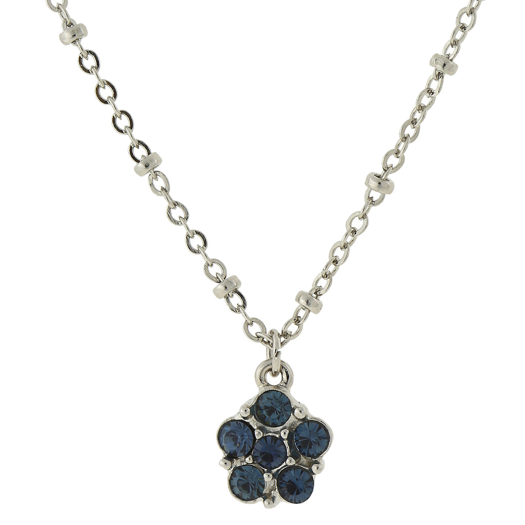 Blue Petite Crystal Flower Pendant Necklace 16   19 Inch Adjustable