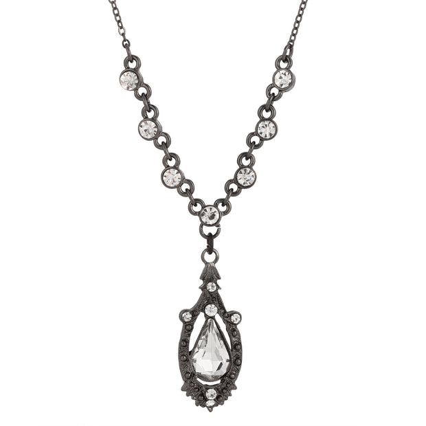 Crystal Suspended Teardrop Necklace 16 - 19 Inch Adjustable In Black