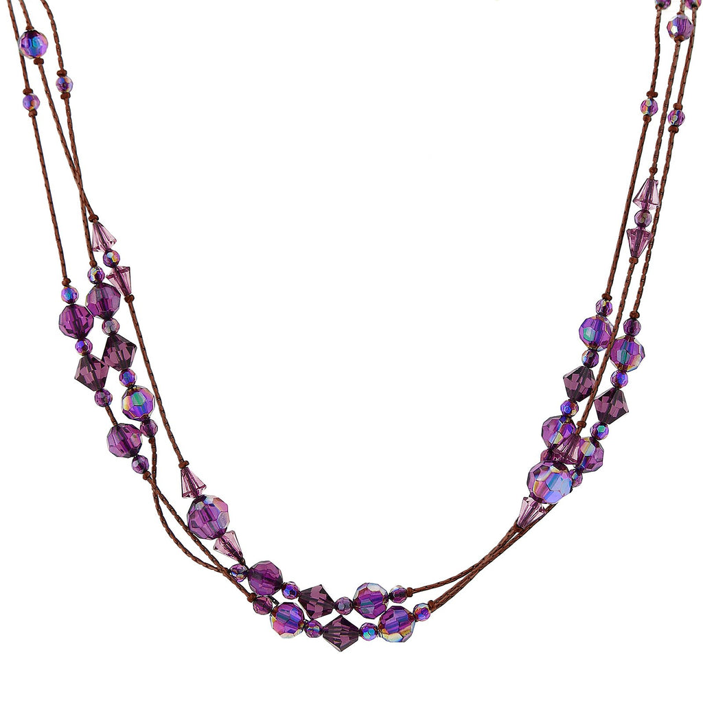 Purple Illuminations AB Crystal Beaded Strand Necklace 16   19 Inch Adjustable