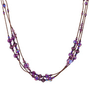 Purple Illuminations AB Crystal Beaded Strand Necklace 16 - 19 Inch Adjustable