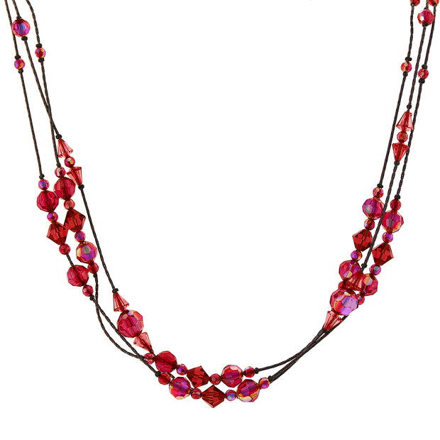 Ab Beaded Strand Necklace 16   19 Inch Adjustable Red