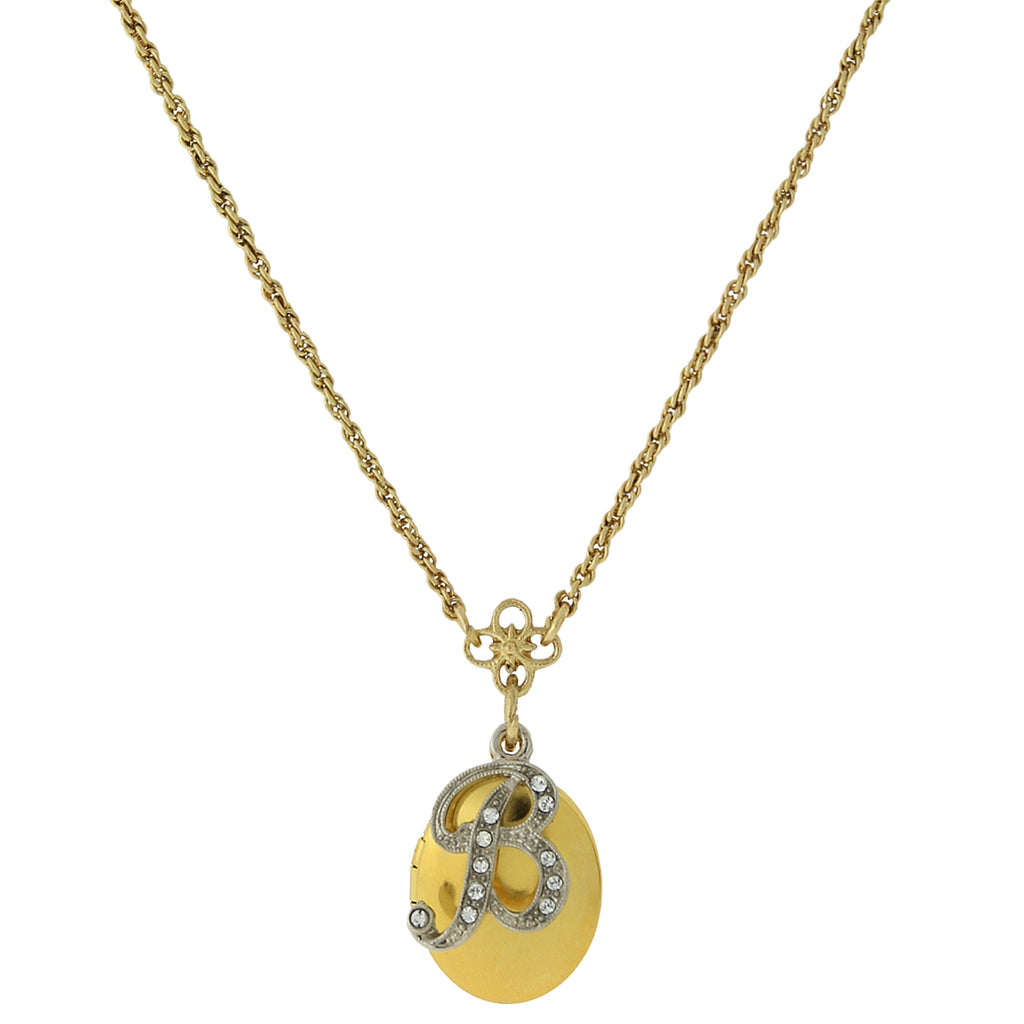 Gold Tone Locket And Silver Tone Crystal Initial Necklaces B