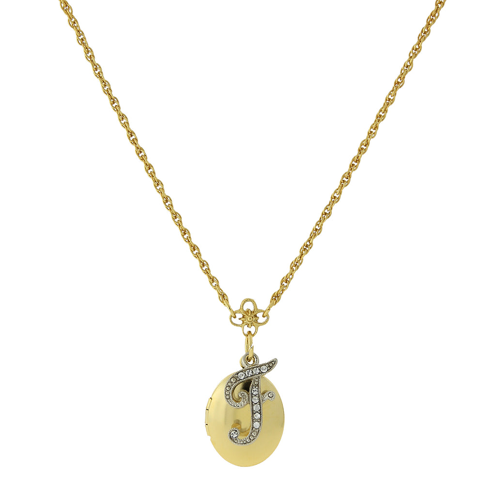 Gold Tone Locket And Silver Tone Crystal Initial Necklaces F