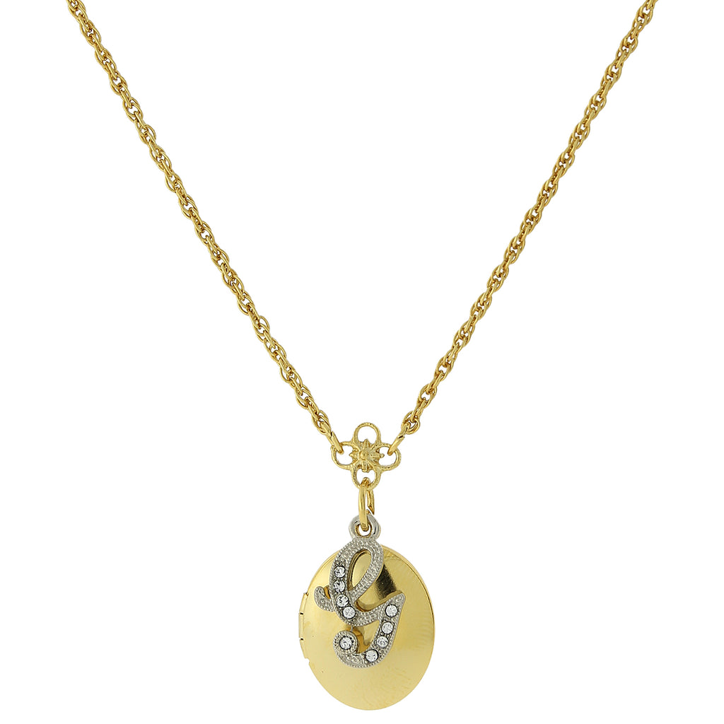 Gold Tone Locket And Silver Tone Crystal Initial Necklaces G