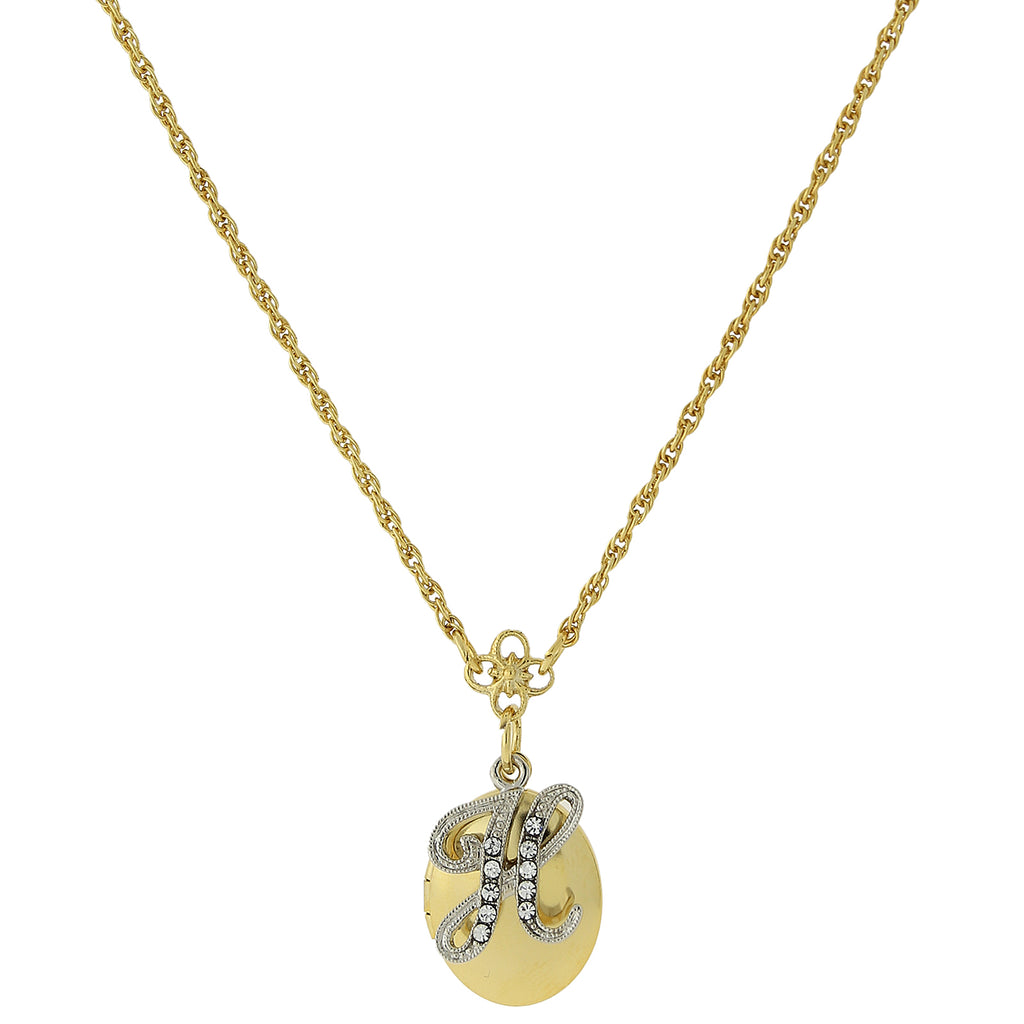 Gold Tone Locket And Silver Tone Crystal Initial Necklaces H