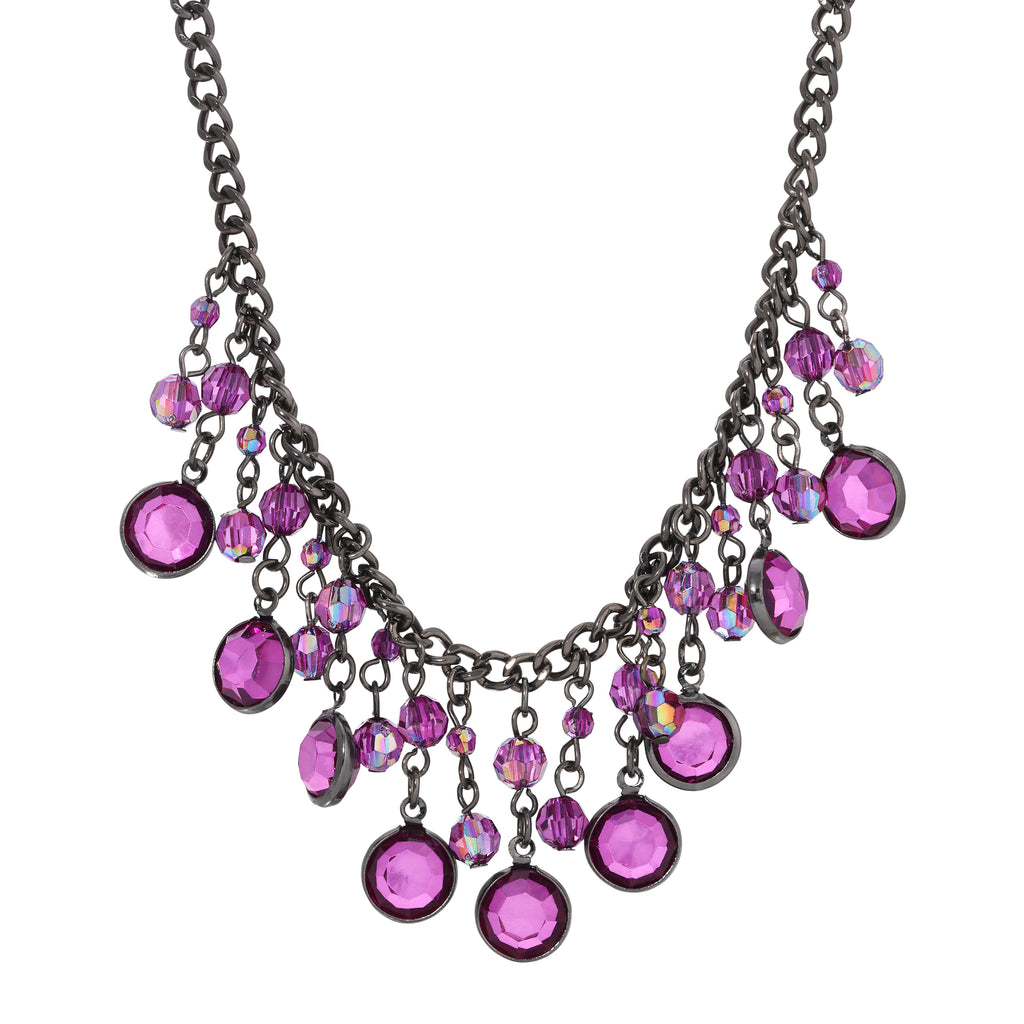 2028 Jewelry Purple Ab Crystal Drop Bib Necklace 16" + 3" Extender