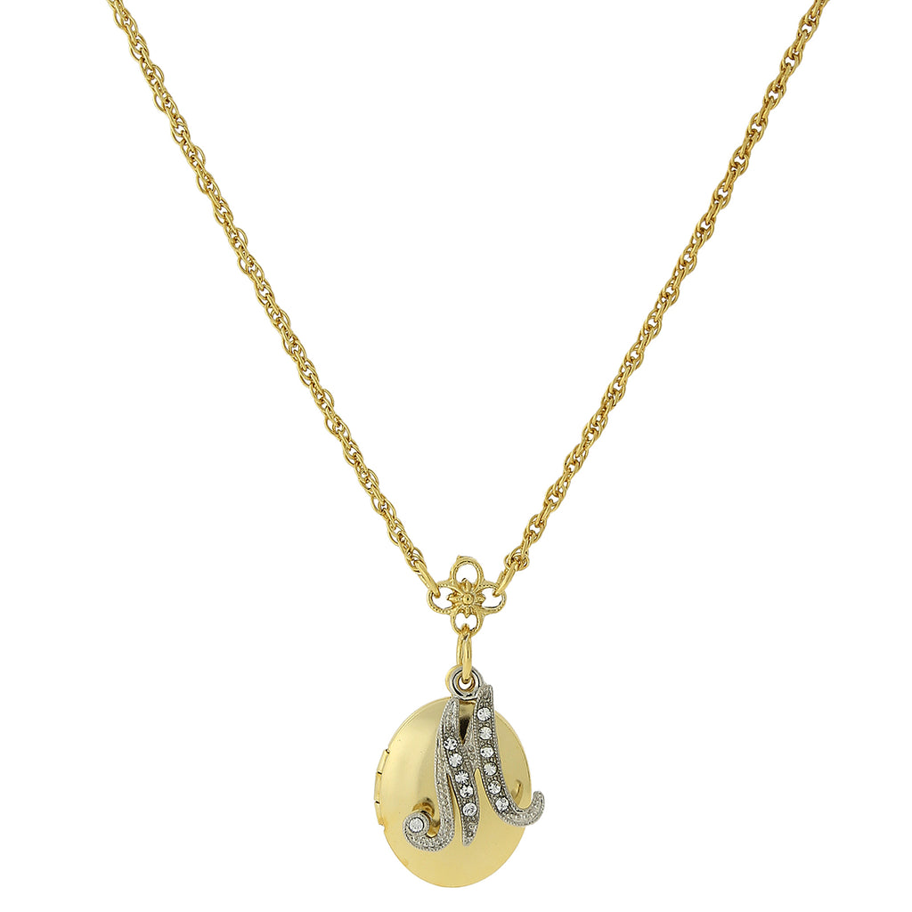 Gold Tone Locket And Silver Tone Crystal Initial Necklaces M
