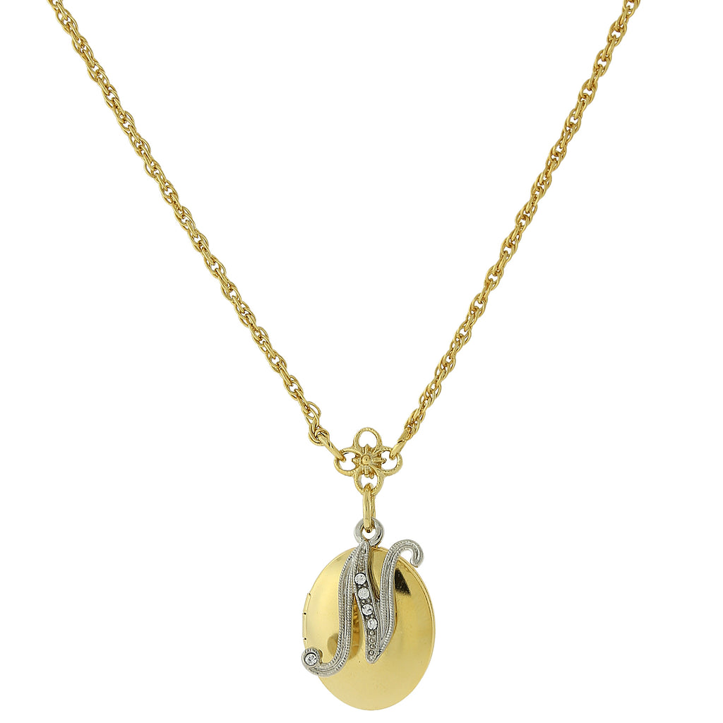 Gold Tone Locket And Silver Tone Crystal Initial Necklaces N