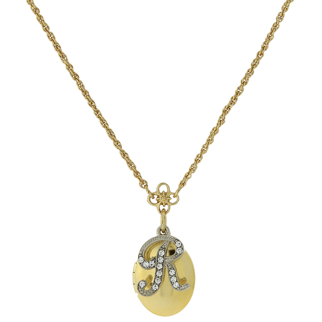 Gold Tone Locket And Silver Tone Crystal Initial Necklaces R