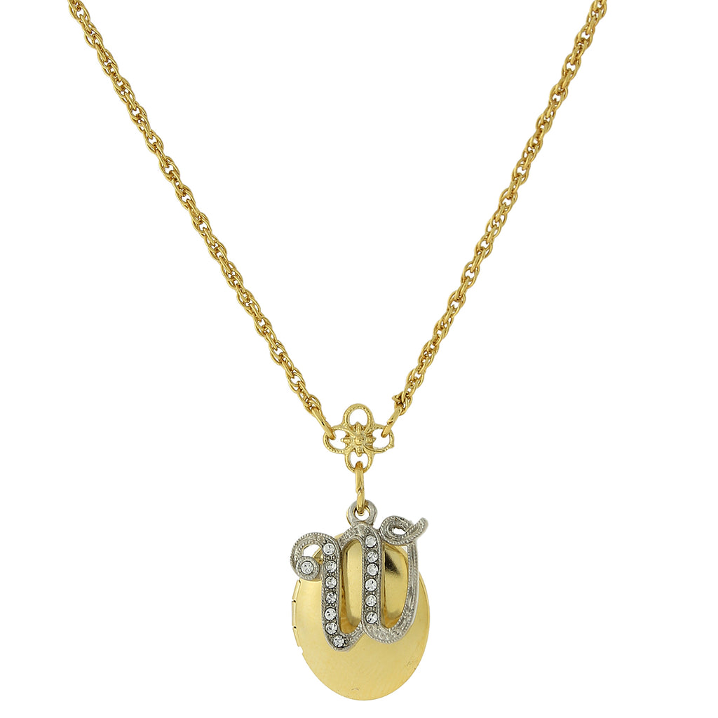 Gold Tone Locket And Silver Tone Crystal Initial Necklaces W