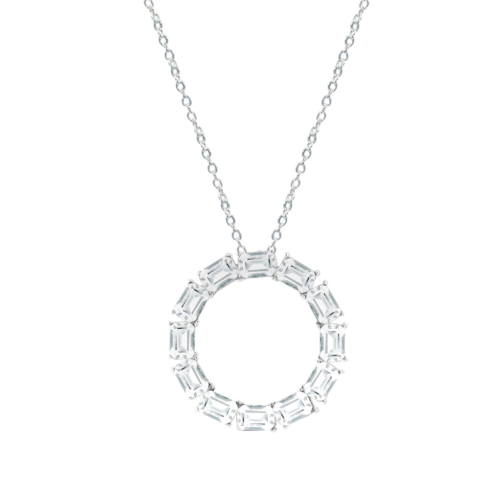 Silver Austrian Crystal Element Round Pendant Necklace 18 Inch 