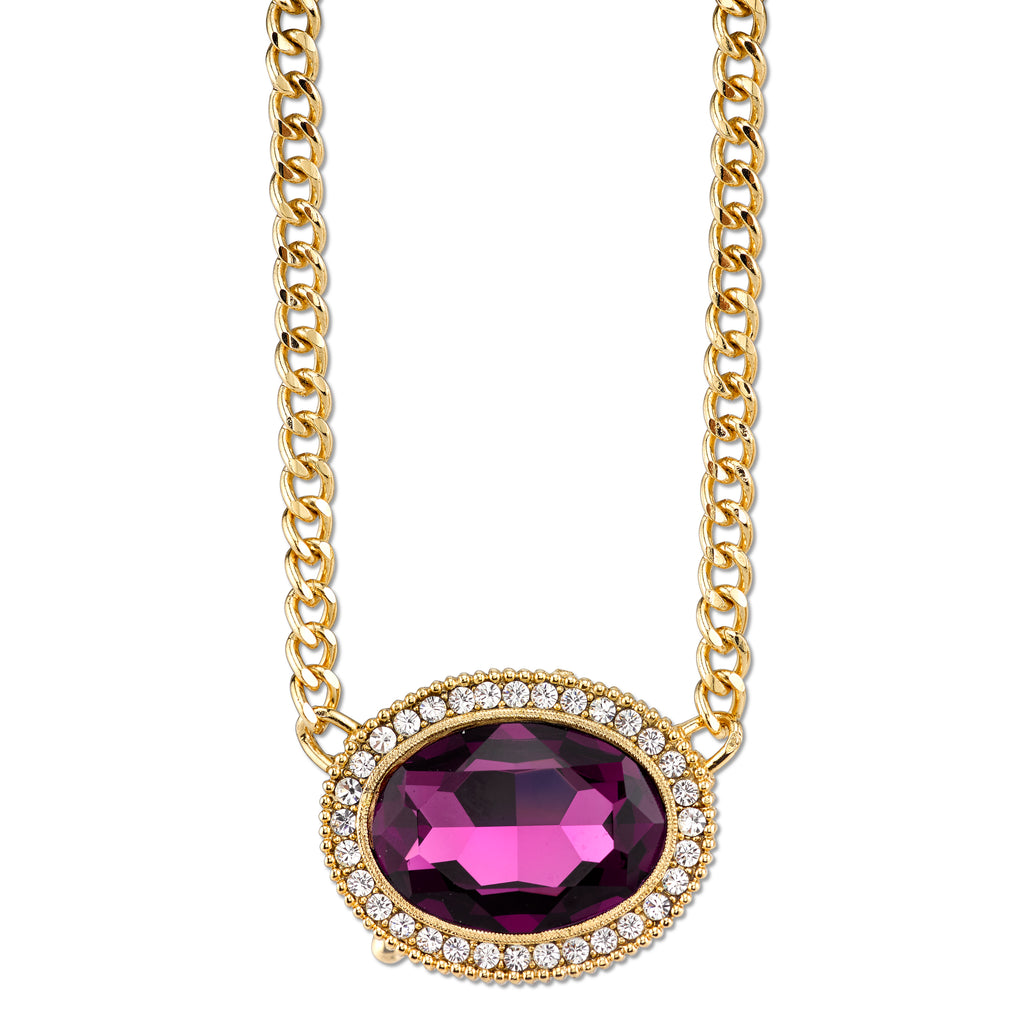 Gold Tone Amethyst Purple Color Crystal Austrian Necklace 16   19 Inch Adjustable