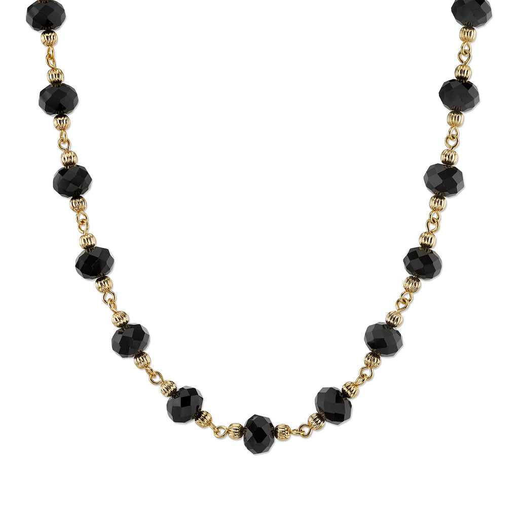 Gold Tone Beaded Necklace 16   19 Inch Adjustable Black
